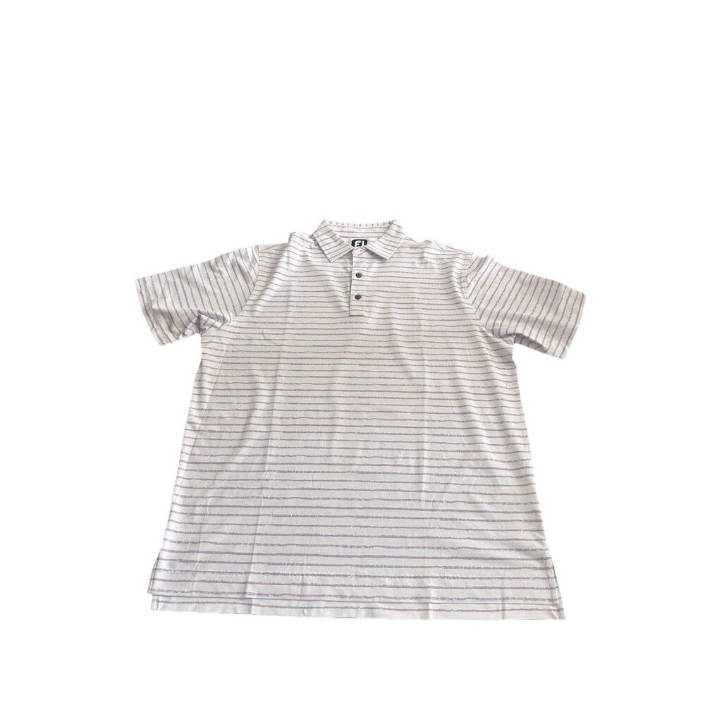 FOOTJOY Men Size Large Lavender Striped Performance Stretch Golf Polo Shirt EUC